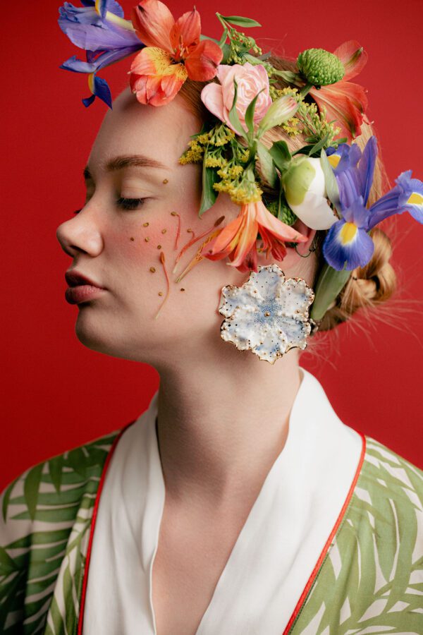 blue particles statement earrings